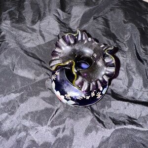 1998 Fenton Black and Royal Purple Floral Vase Signed